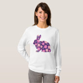 ピンクのレトロなウサギとお花 Tシャツ (正面フル)
