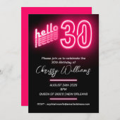 ピンクのレトロなネオン30th誕生日パーティー 招待状 (正面/裏面)