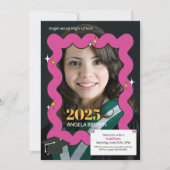 ピンクのレトロな波状卒業 案内状 (正面)