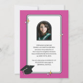 ピンクのレトロな波状卒業 案内状 (裏面)