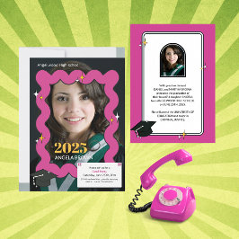 ピンクのレトロな波状卒業 案内状