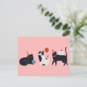 ピンクのレトロな猫の chic ポストカード (スタンド正面)