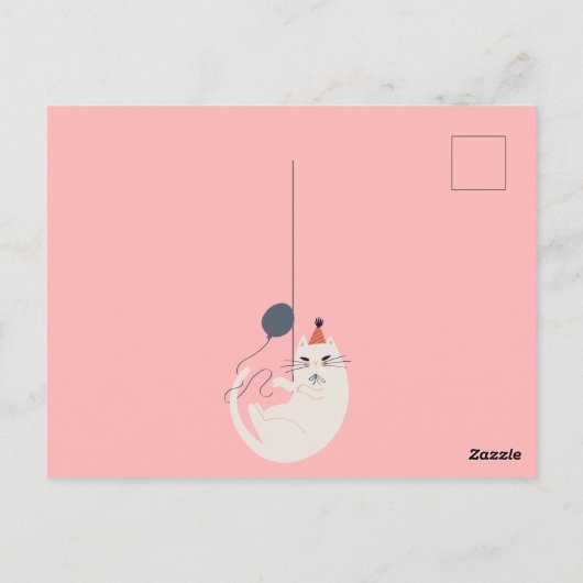 ピンクのレトロな猫の chic ポストカード (裏面)