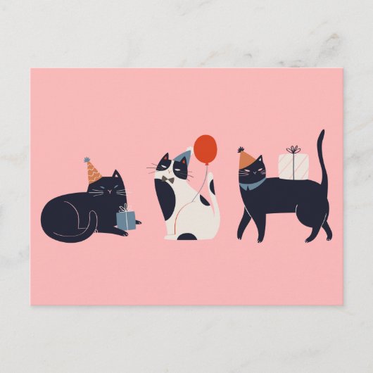 ピンクのレトロな猫の chic ポストカード (正面)