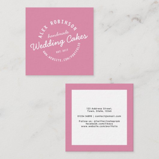 ピンクのレトロのウエディングケーキのパン屋の名刺 スクエア名刺 (正面/裏面)