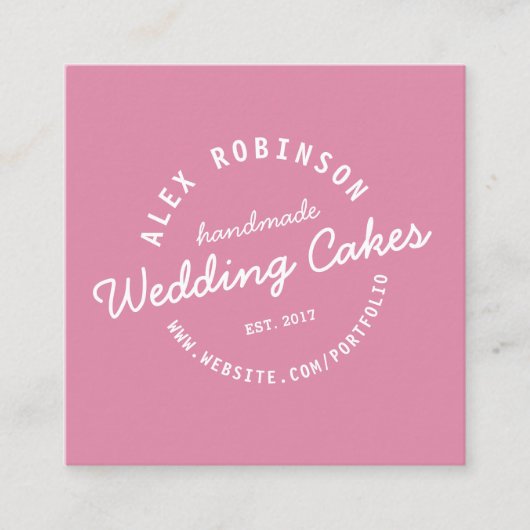 ピンクのレトロのウエディングケーキのパン屋の名刺 スクエア名刺 (正面)