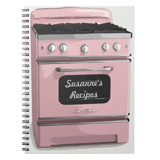 ピンクのレトロのストーブのレシピの本ジャーナル ノートブック (正面)