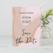 ピンクのレトロウェディング日付を保存 招待状 (スタンド正面)