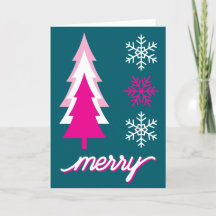 ピンクのレトロクリスマスツリーと幸せな雪の結晶