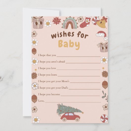 ピンクのレトロクリスマスツリーの願いベビーゲーム 招待状 (正面)