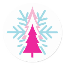ピンクのレトロクリスマスツリー・スノーフレークシール