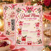 ピンクのレトロクリスマスドリンクメニュー カスタムQRコード