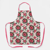 ピンクのレトロクリスマスフローラプレイドメリークリスマス エプロン (正面)