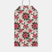 ピンクのレトロクリスマスフローラプレイドメリークリスマス ギフトタグ (裏面)