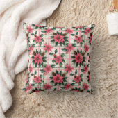 ピンクのレトロクリスマスフローラプレイドメリークリスマス クッション (ブランケット)