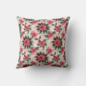 ピンクのレトロクリスマスフローラプレイドメリークリスマス クッション (裏面)