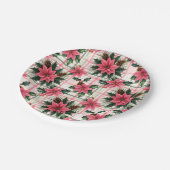 ピンクのレトロクリスマスフローラプレイドメリークリスマス ペーパープレート (アングル)