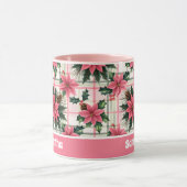 ピンクのレトロクリスマスフローラプレイドメリークリスマス マグカップ (中央)