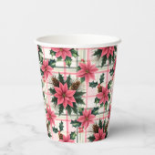 ピンクのレトロクリスマスフローラプレイドメリークリスマス 紙コップ (裏面)