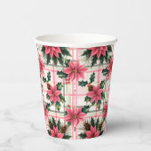 ピンクのレトロクリスマスフローラプレイドメリークリスマス 紙コップ (右)