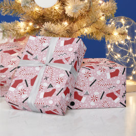 ピンクのレトロクリスマスペパーミント ラッピングペーパー