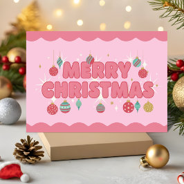 ピンクのレトログルービーメリークリスマス シーズンカード
