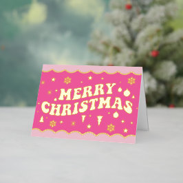 ピンクのレトログルービーメリークリスマス 箔シーズンカード