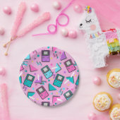 ピンクのレトロゲーム ペーパープレート (パーティー)