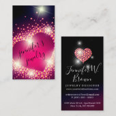 ピンクのレトロジュエリーハートきらきら光るダイヤモンド 名刺 (正面/裏面)