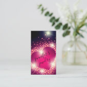 ピンクのレトロジュエリーハートきらきら光るダイヤモンド 名刺 (スタンド正面)