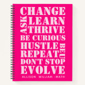 ピンクのレトロスクリプト感動的スパイラル ノートブック (正面)