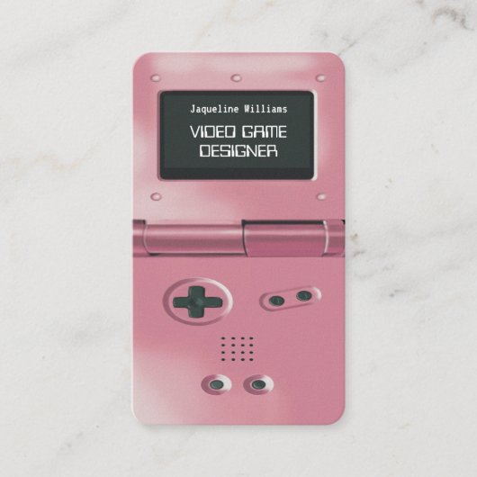 ピンクのレトロスタイルのゲーム機 ゲームデザイナー 名刺 (正面)
