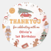 ピンクのレトロチルストマスバースデーパーティーステッカー ラウンドシール (正面)