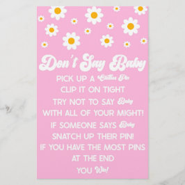 ピンクのレトロデイジーと言わない赤ちゃんシャワーゲーム 便箋