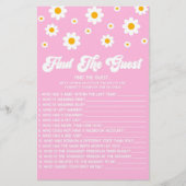 ピンクのレトロデイジーを見つけるゲストベビーシャワーゲーム 便箋 (正面)