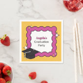 ピンクのレトロトレンディーの波状卒業パーティー スタンダードカクテルナプキン (インサイチュ)