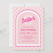 ピンクのレトロドール　レッツゴー　パーティ　バースデー 招待状 (正面)