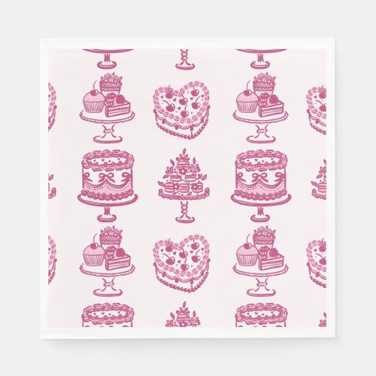 ピンクのレトロハート コケッティ チェリーケーキ バレンタインズ スタンダードランチョンナプキン (正面)