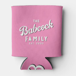 ピンクのレトロファミリーネームと年 缶クーラー