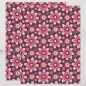 ピンクのレトロフラワーパターンダブルsスクラップブック紙 (正面/裏面)