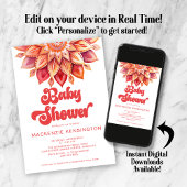 ピンクのレトロボホモダンヒッピー赤ちゃんシャワー 招待状