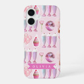 ピンクのレトロミルクシェイク かわいいコケット風オリジナルデザイン iPhone 16ケース (裏面)