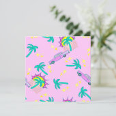 ピンクのレトロヤシの木と車 招待状 (スタンド正面)