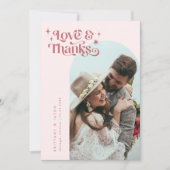 ピンクのレトロラヴ感謝していとホワイトアー結婚チの サンキューカード (正面)