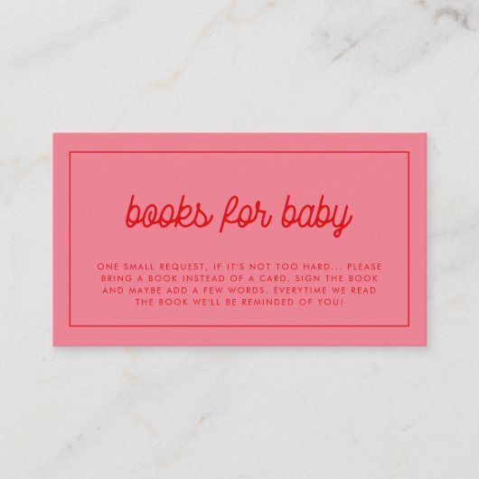 ピンクのレトロヴィンテージブックベビー要求カード エンクロージャーカード (正面)