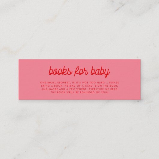 ピンクのレトロヴィンテージブックベビー要求カード スキニー名刺 (正面)