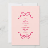 ピンクのレトロ結婚したクリスマスボウズ写真 シーズンカード (正面)