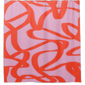 ピンクのレトロ線モダン抽象芸術ブラシ図形の表示 シャワーカーテン (正面)