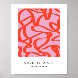 ピンクのレトロ線モダン抽象芸術ブラシ形状 ポスター
