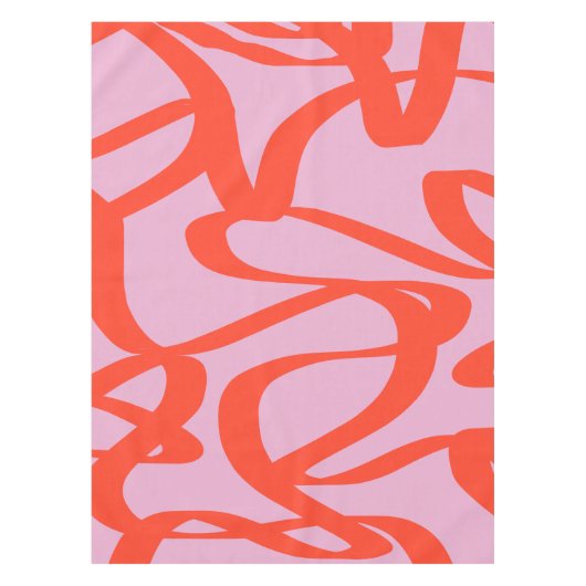 ピンクのレトロ線モダン抽象芸術ブラシ テーブルクロス (正面)